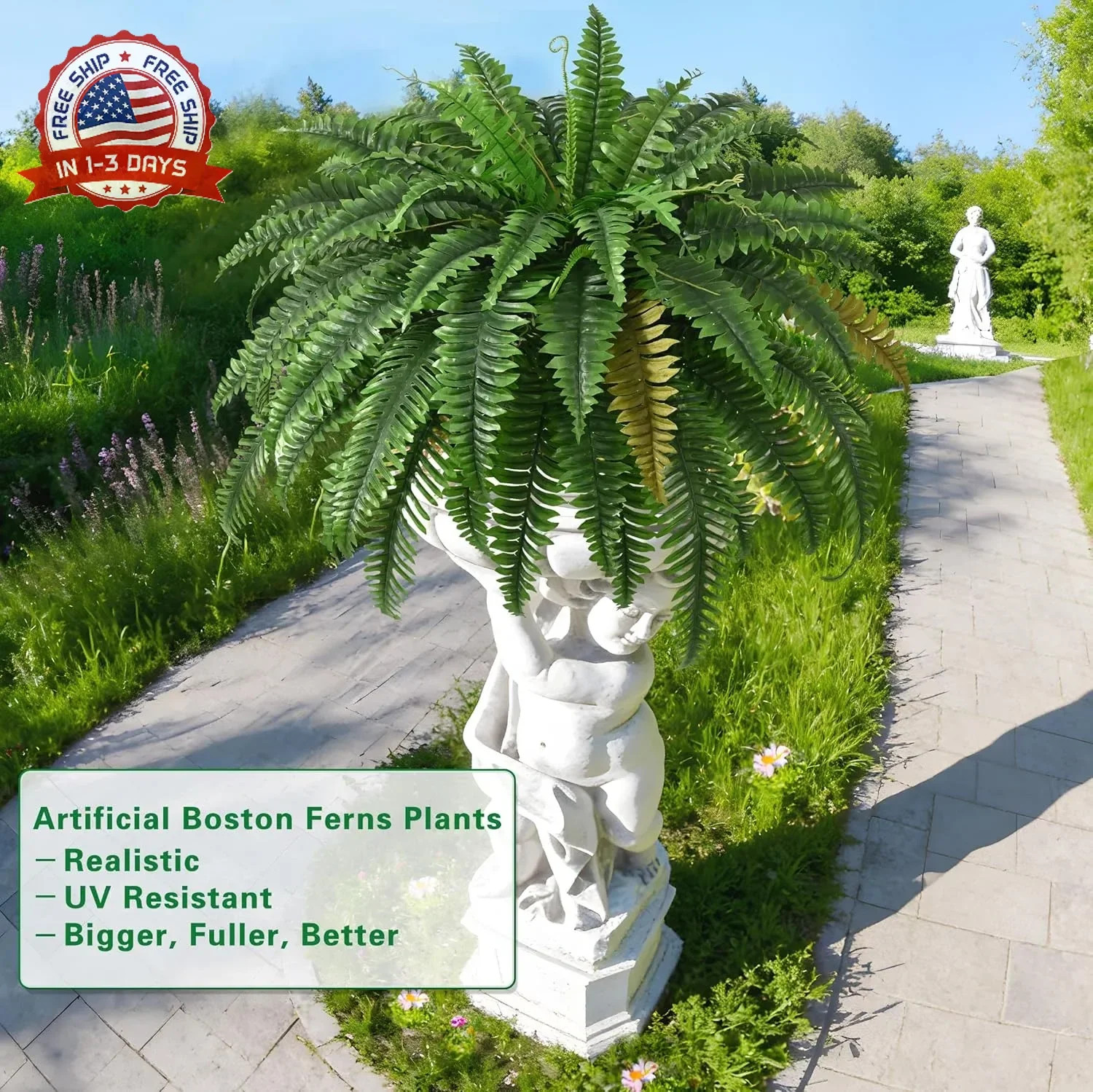 2PCS 45in Fake Ferns- Large Artificial Plants Outdoor, UV Resistant Artificial F