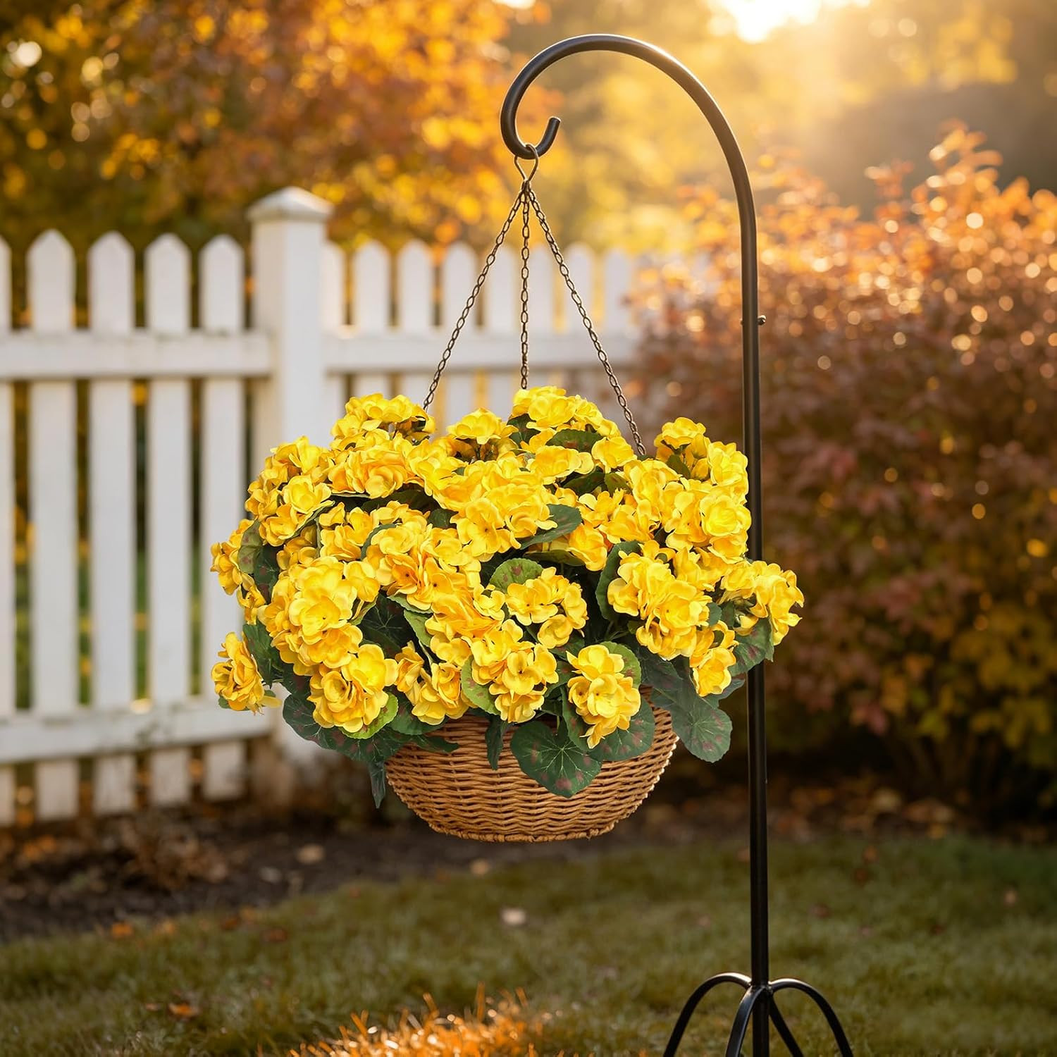 Artificial Geraniums Fake Flowers for Outdoor, 6PCS Yellow | UV Resistant Fall A
