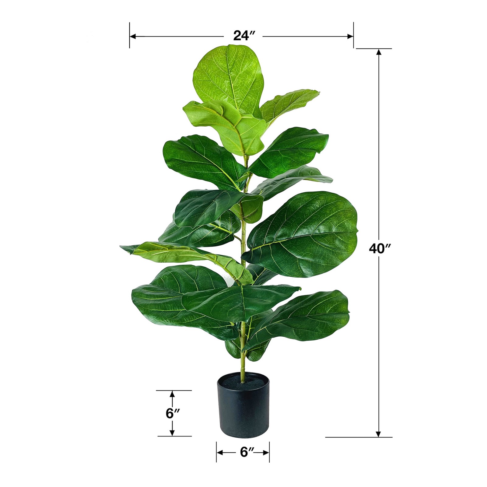 Artificial Plant, Fiddle Leaf Fig Plant, 3.33 ft, Black Plastic Grower’s Pot