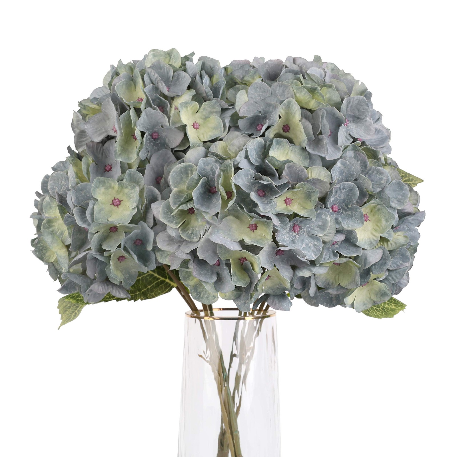 2 Bouquets Artificial Bluish Green Flowers Silk Hydrangea with 10 Heads Fake …