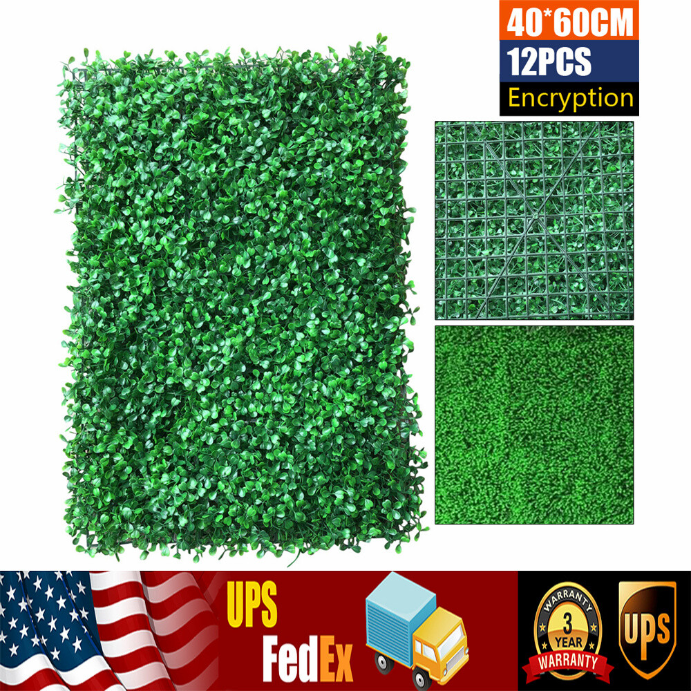 12 Pcs Green Fence Panel Grass Artificial Boxwood Hedge Wall Panels for Backyard