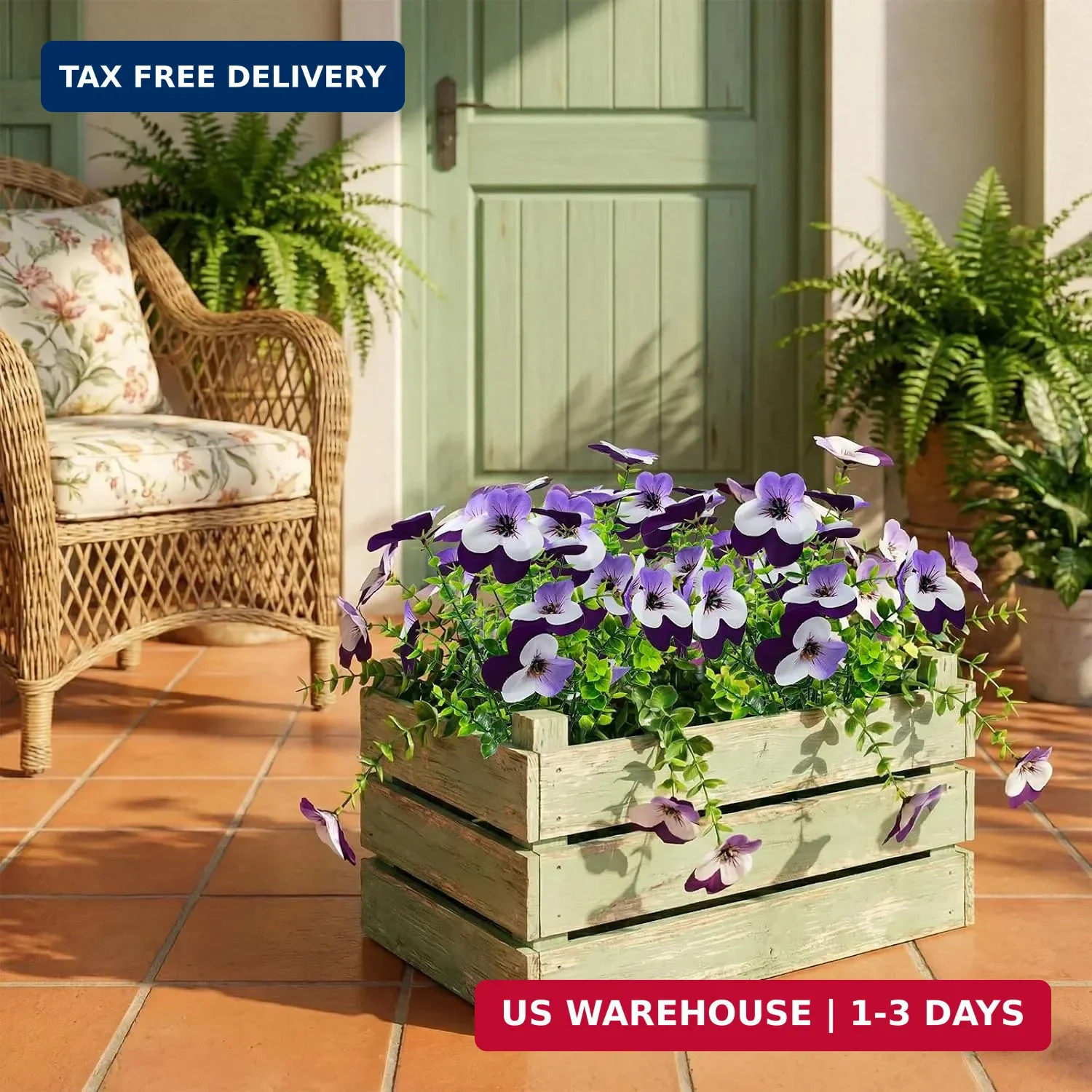 16 Pcs Artificial Pansy Flowers for Outdoors Purple Faux Silk Spring Flowers for
