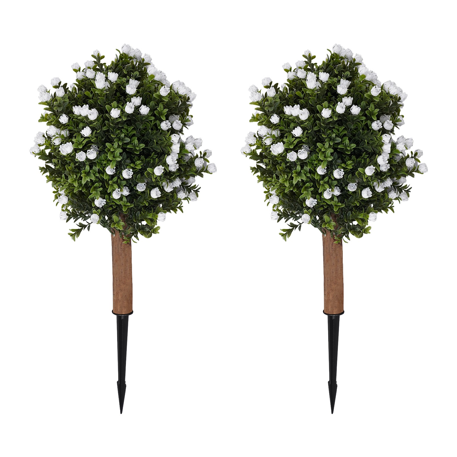 Set of 2 Artificial Ginkgo Biloba Trees with White Flowers for Indoor Outdoor