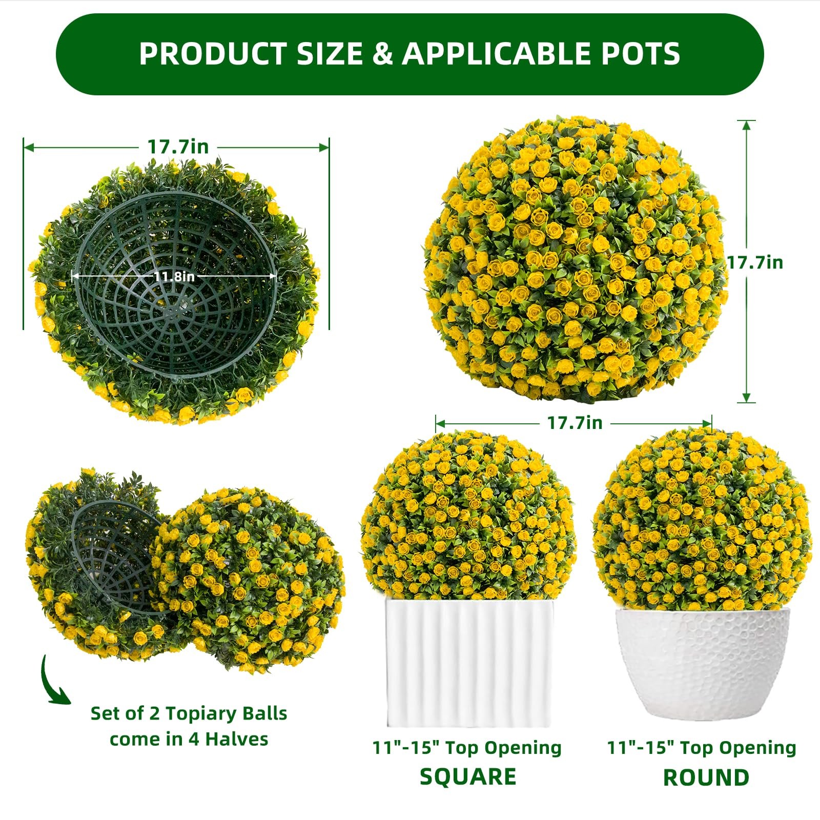 Garvee Set of 2 Artificial Boxwood Topiary Balls – Home Decor Balls (Yellow) New