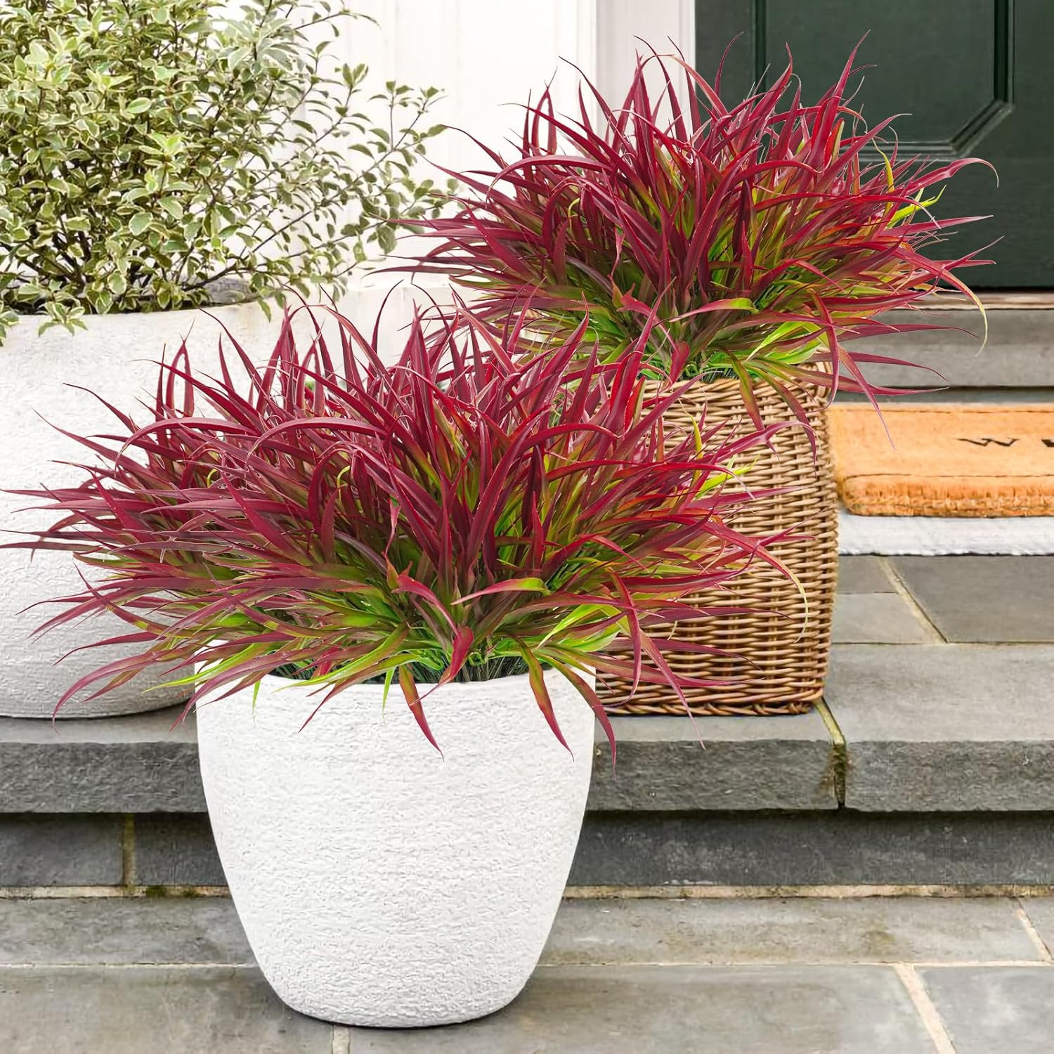 12 Bundles Artificial Outdoor Plants UV Resistant Fake Grass Plants Faux Plastic