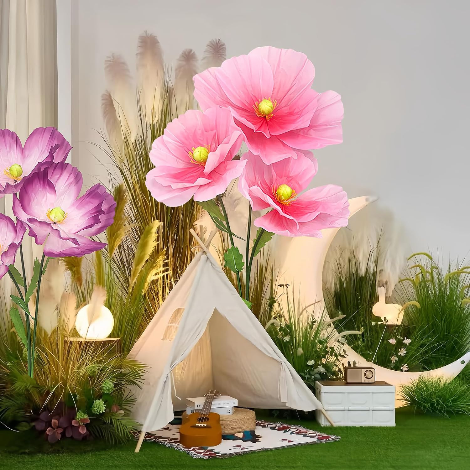 Giant Life Size Artificial Flowers with Stand, Extra Large Paper Flowers for Wed
