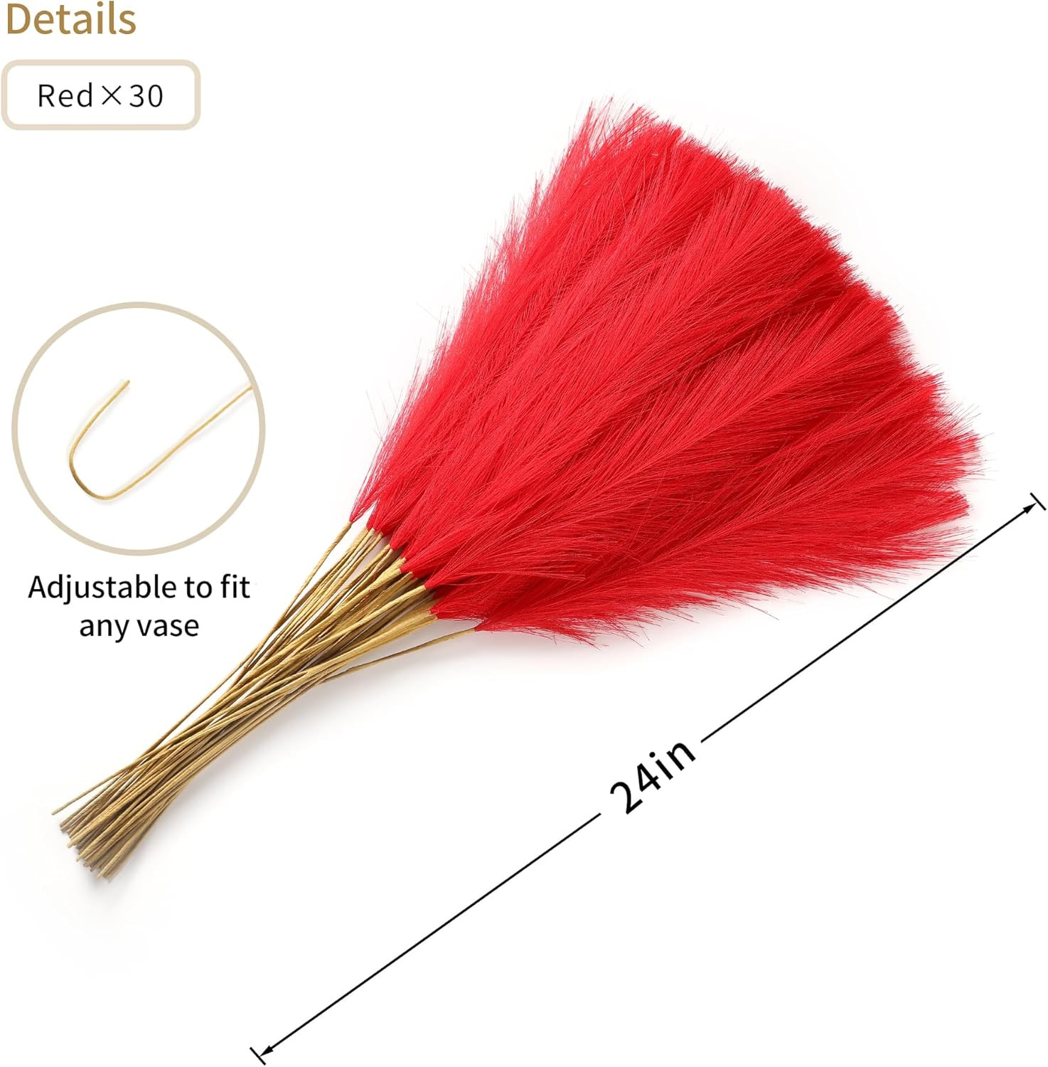 Red Pampas Grass Decor – 30pcs 24 Inch Short Artificial Pampas Grass Decor, Fake