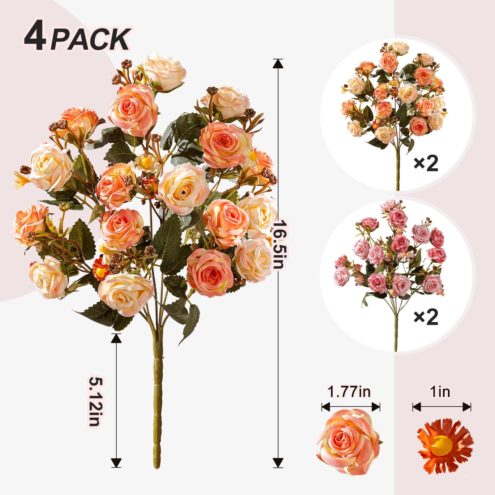 Artificial Rose Flowers for Outdoor 4 Bundles Rose Bouquet with Daisy Faux Fl…