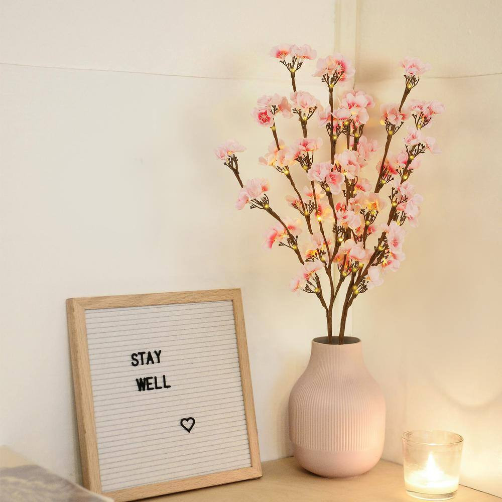 30 In. Pink Artificial Plum Blossom Lights Home Decoration 2Pcs Set Individual F