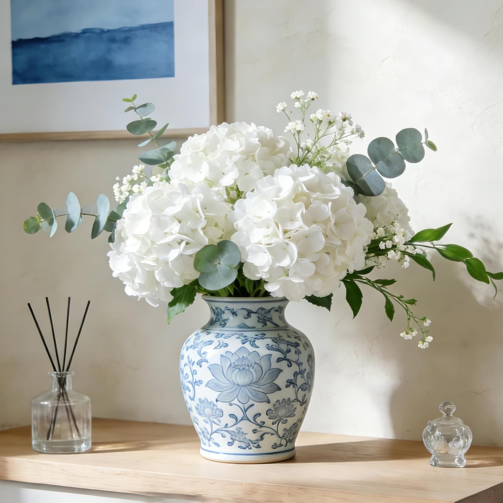 6 PCS White Hydrangea Artificial Flowers Bulk 20.5″ Tall Large Bloom Latex Fl…