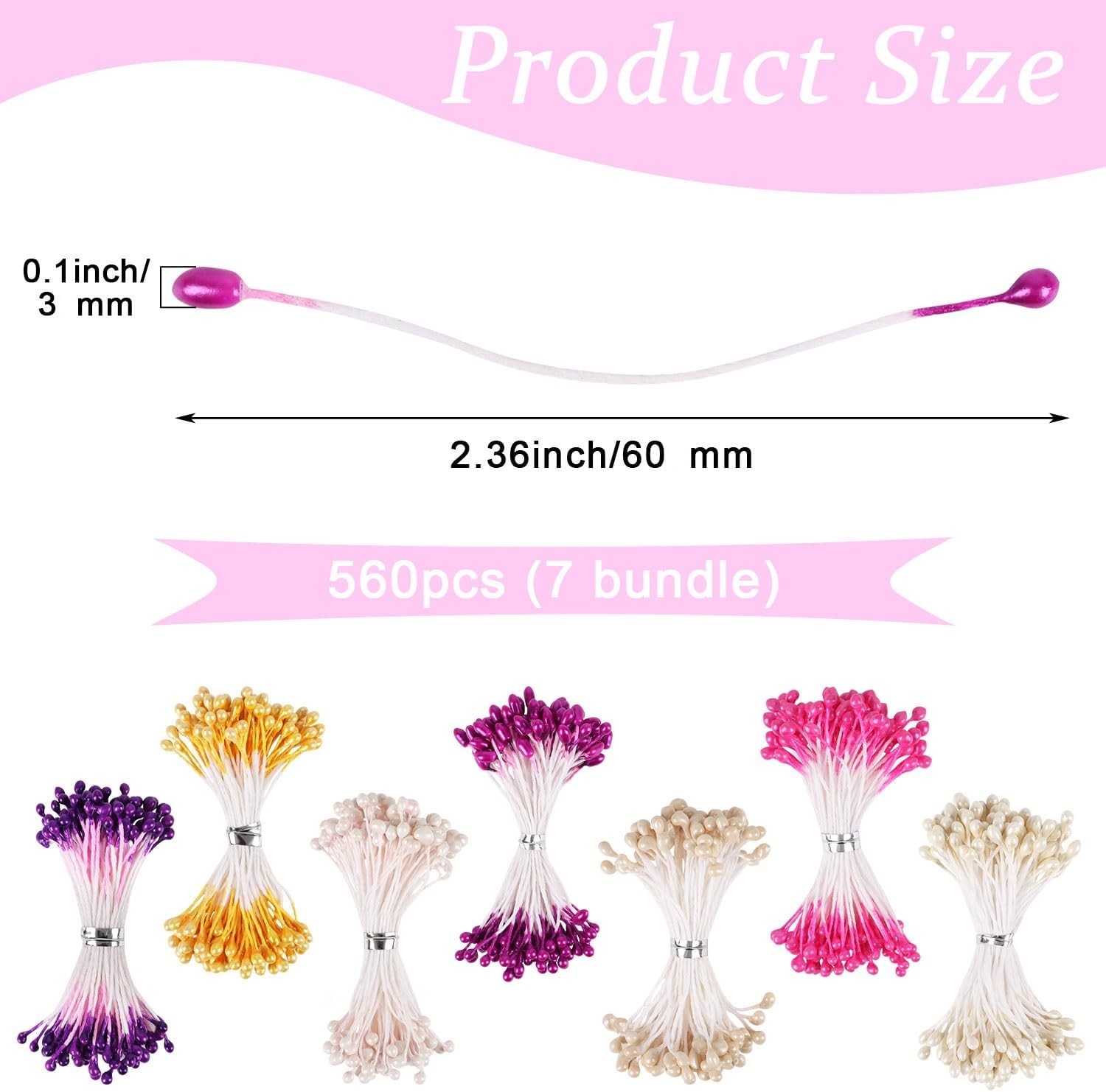 560pcs Flower Stamens for Crafts 3mm Artificial Pearl Floral Pistil for Card