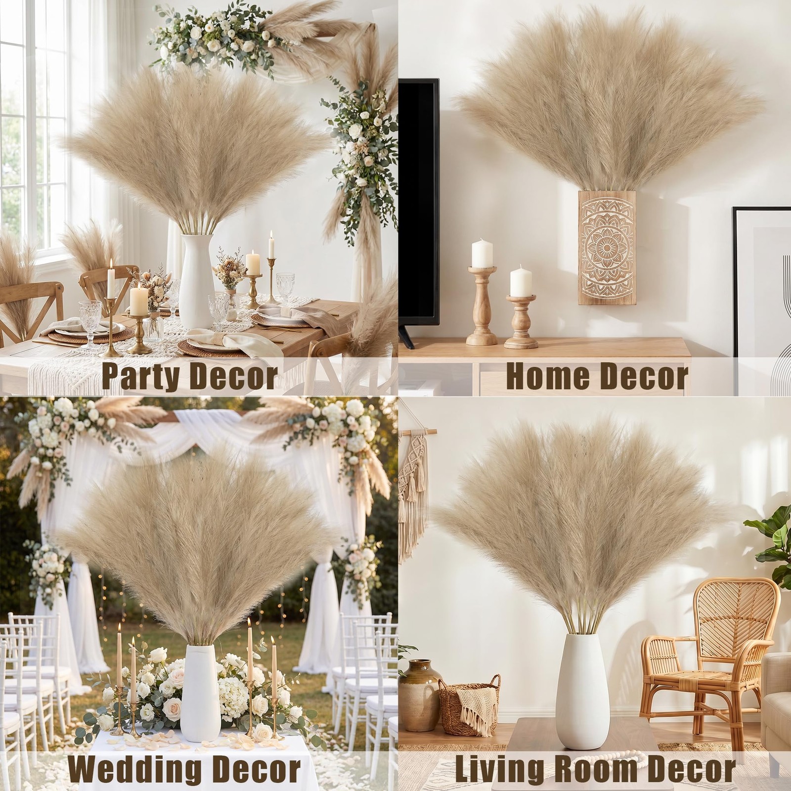 8 PCS 35.4 Inch Brown Tall Pampas Grass Decor Large Artificial Vase Filler