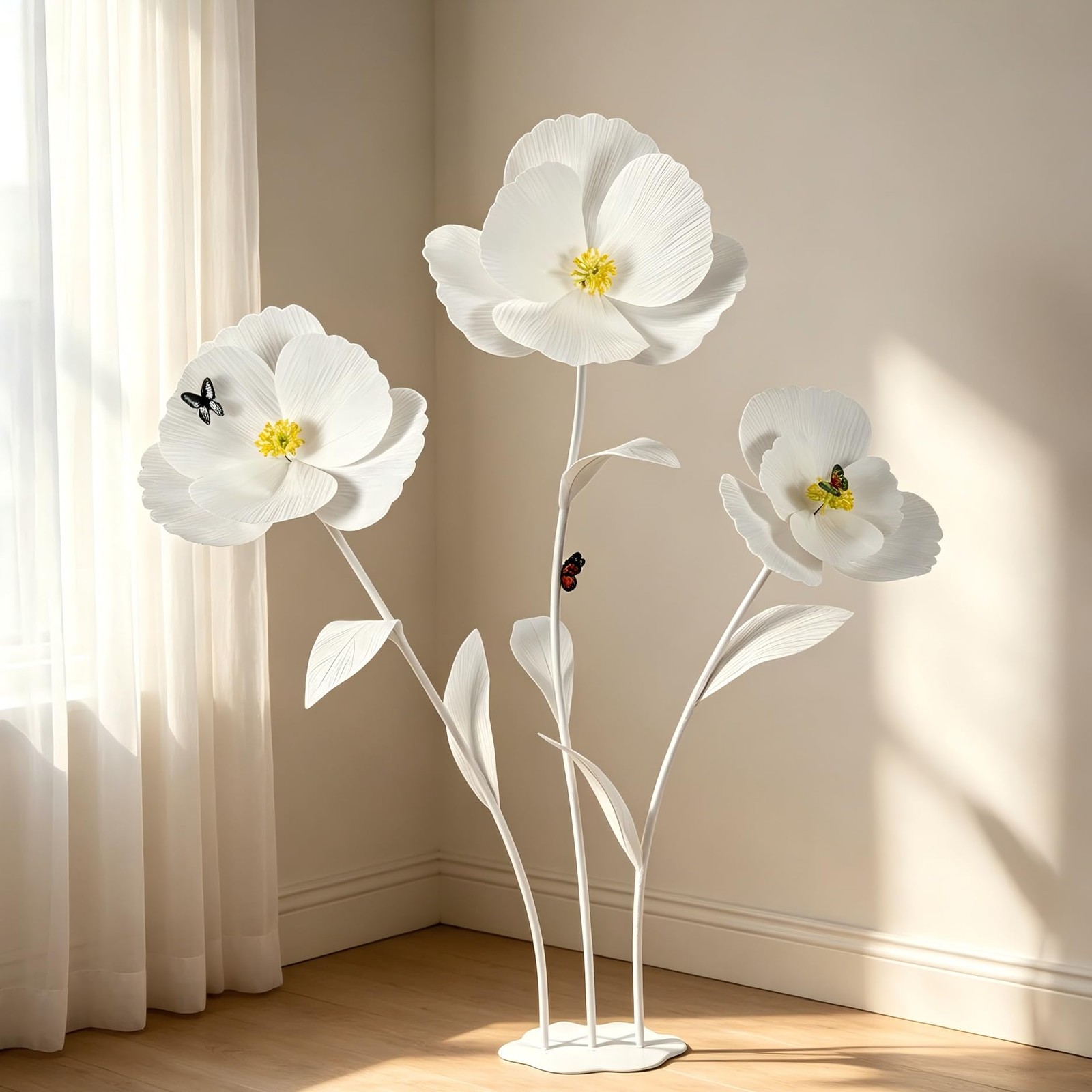 3 PCS Giant Flowers for Decoration with Stand 5.8 Ft Large Artificial Poppy