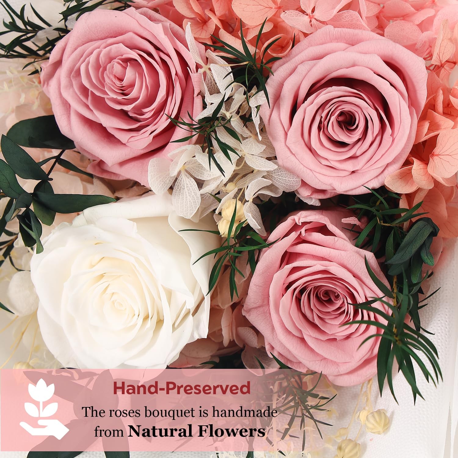 Preserved Flowers Bouquet Pink Rose Gift For Her Mom Grandma Anniversary
