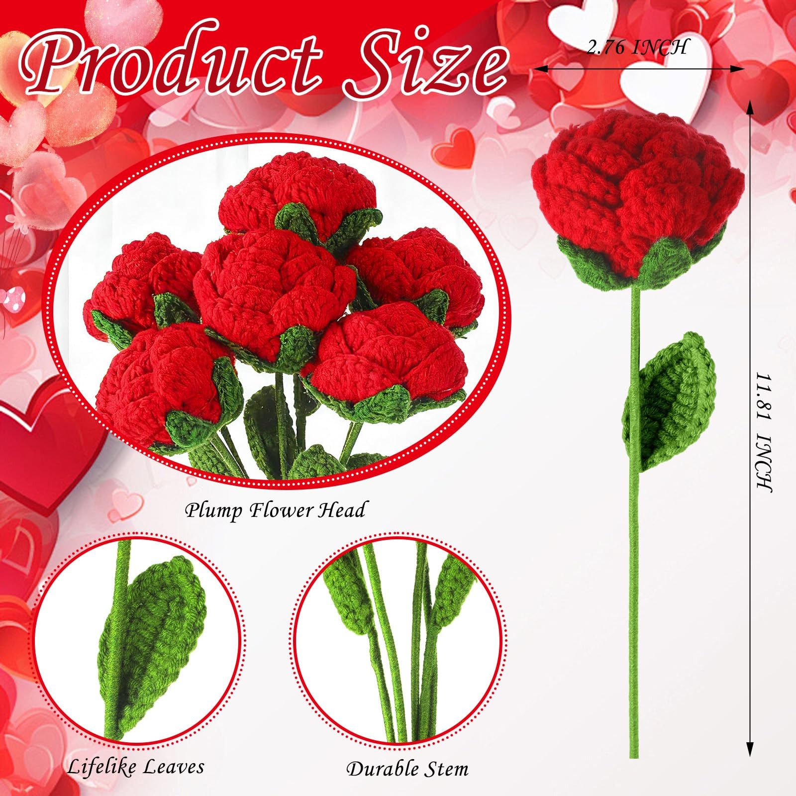 15 Pcs Valentine’s Day Crochet Flowers Handmade Artificial Knitted Rose Bouqu…