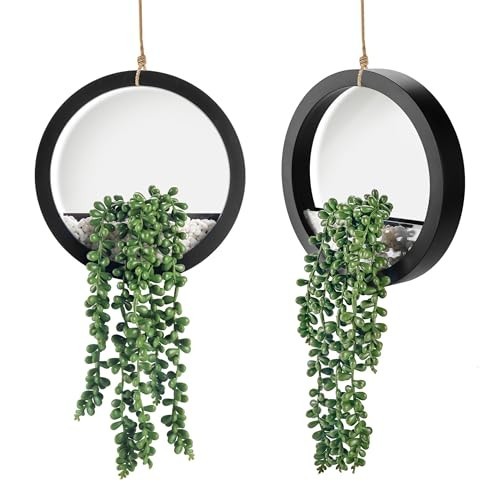 2 Pack Artificial Succulent Plants in Black Pots – Hanging Decor for Living Room