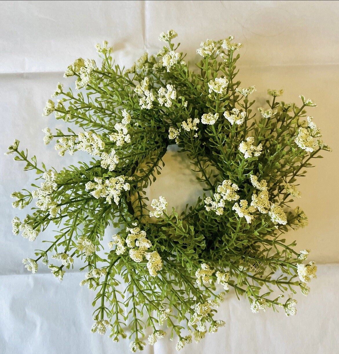 Astilbe Country Farmhouse Small Wreath Ring White Flowers NEW