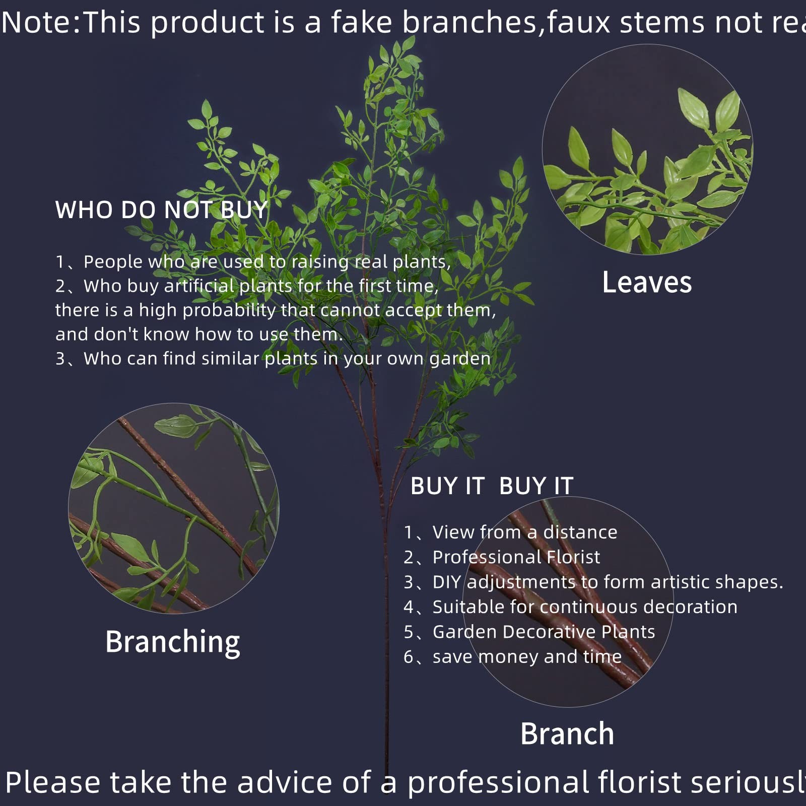 Artificial Plants,2PCS 43.3″ Green Nandina Faux Branches for Vase,Artificial …