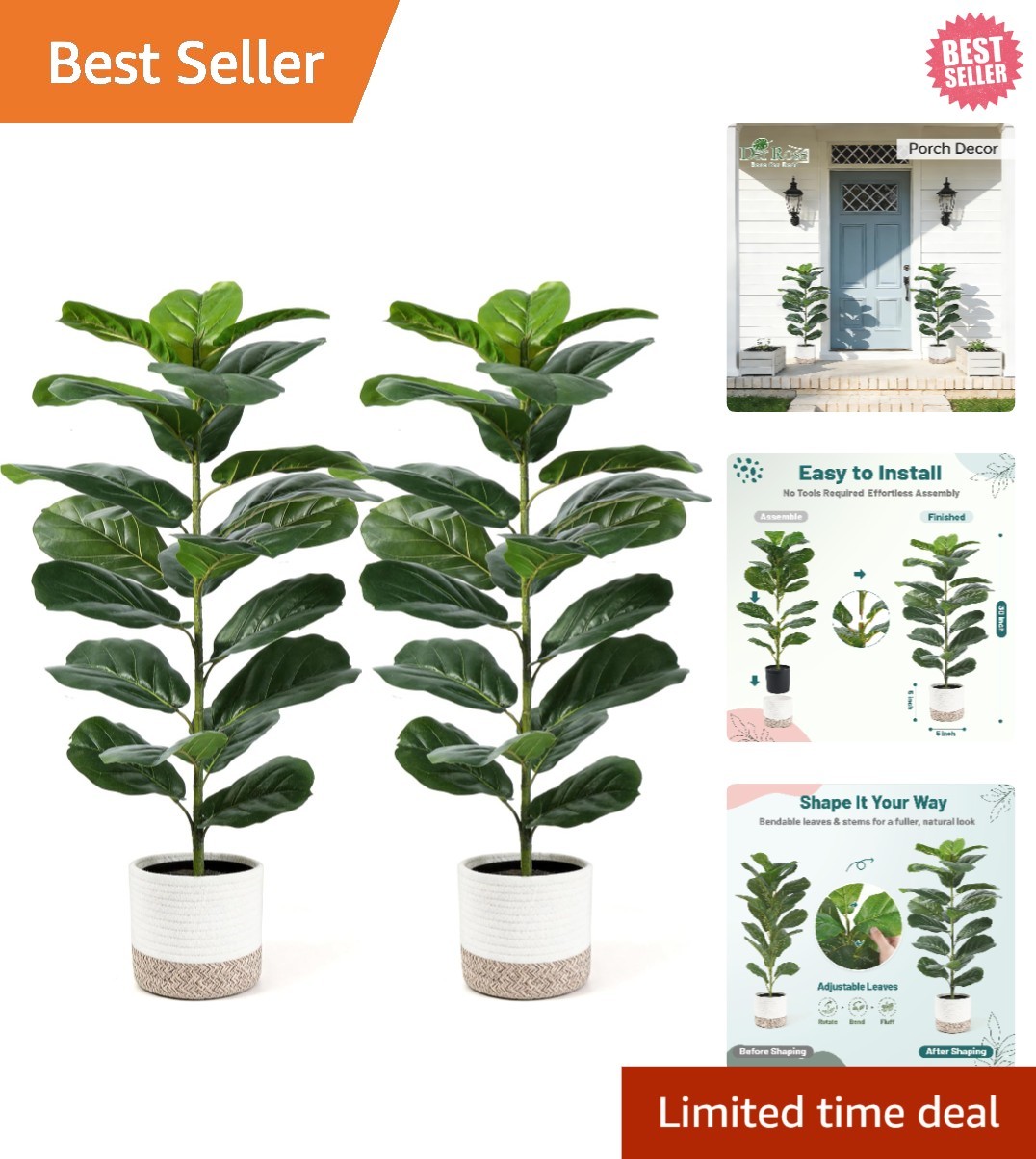 Natural-Looking 2 Pack 30″ Fiddle Leaf Fig Trees – Zero Maintenance Beauty