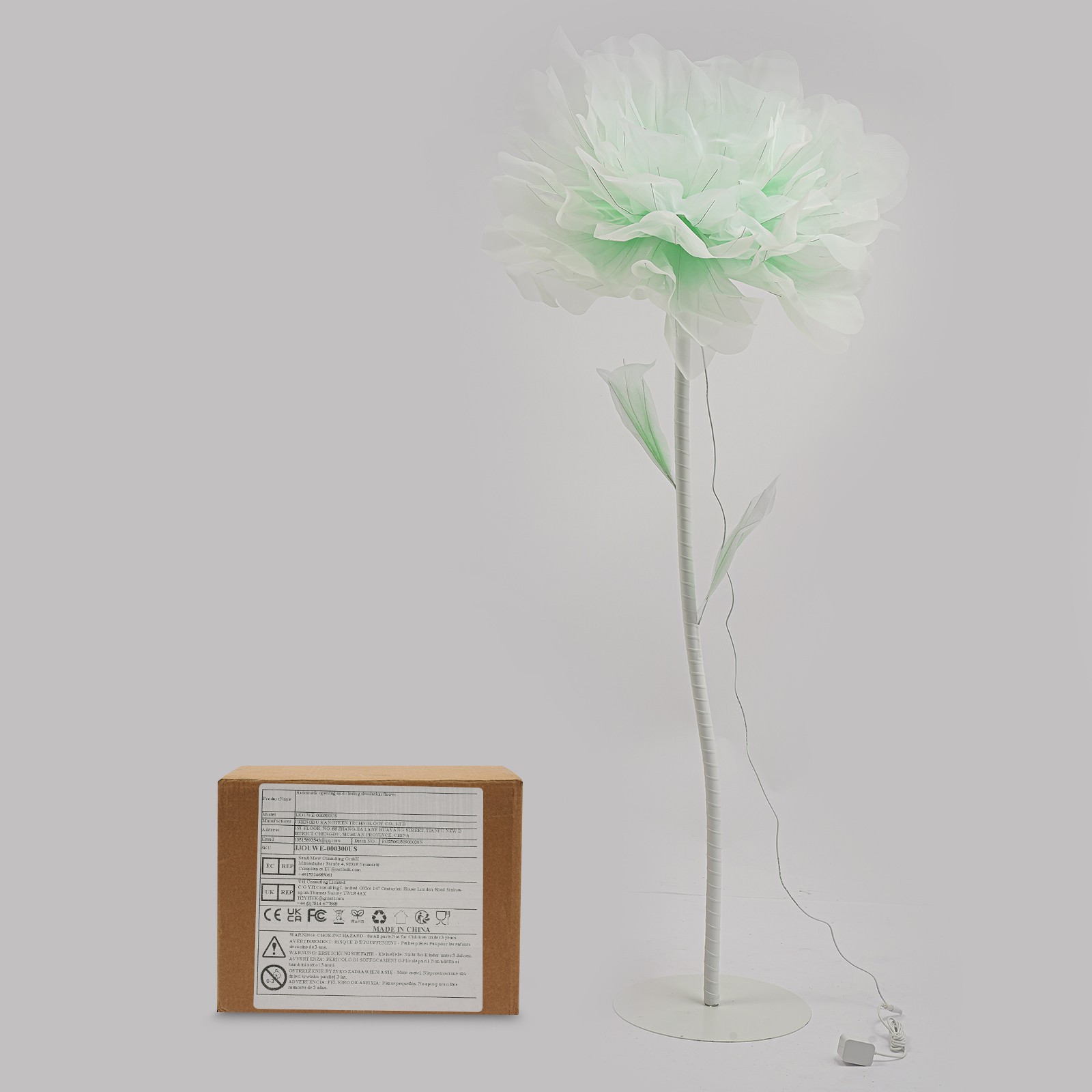 Auto-Open Artificial Flower with LED Light Green Floral Decor For Wedding Party