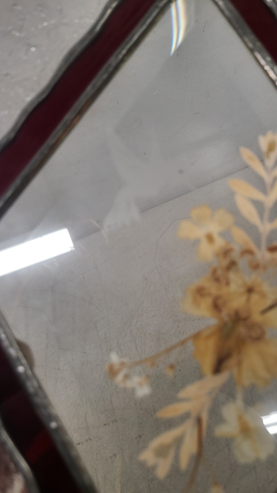Pressed Dried Flowers Beveled Glass, Stained, Leaded Window Art Decor