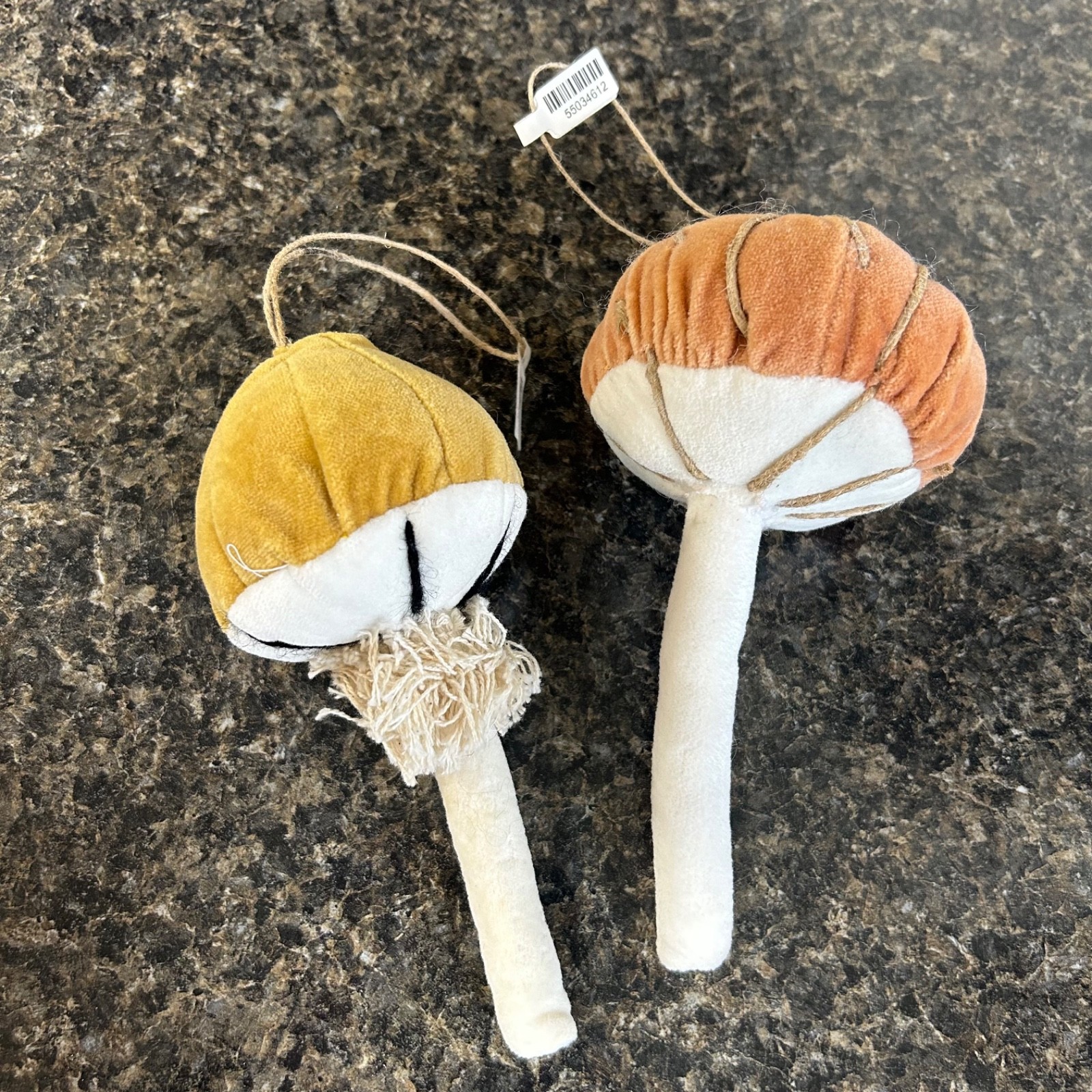Anthropologie Mushroom Fungi Velvet Plant Ornaments Hanging Decor Pair NWT