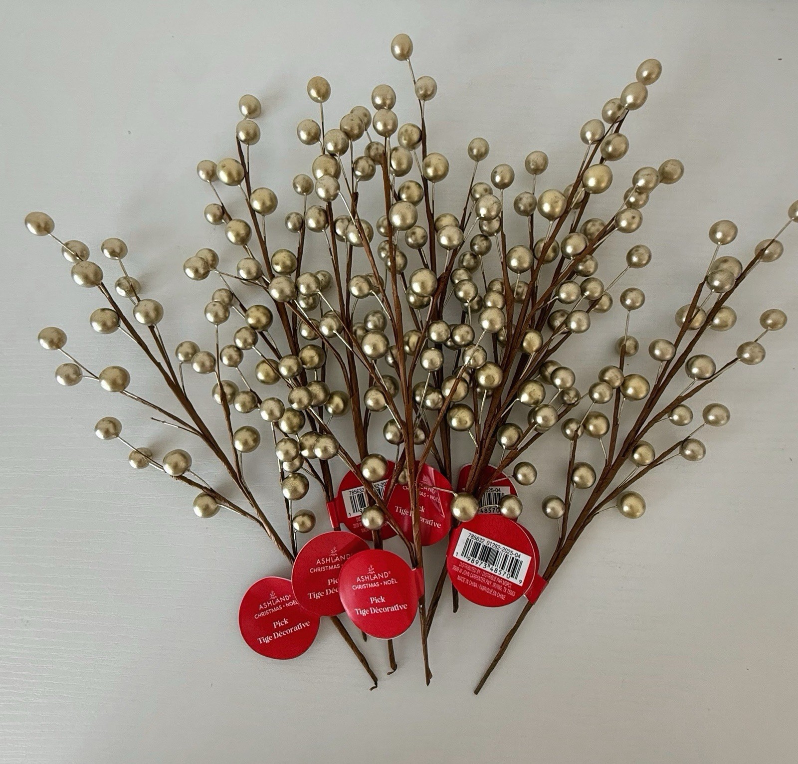 Ashland Christmas Shiny Gold Berry Pick Lot Holiday Floral Stems Tree Decor 8 Pc