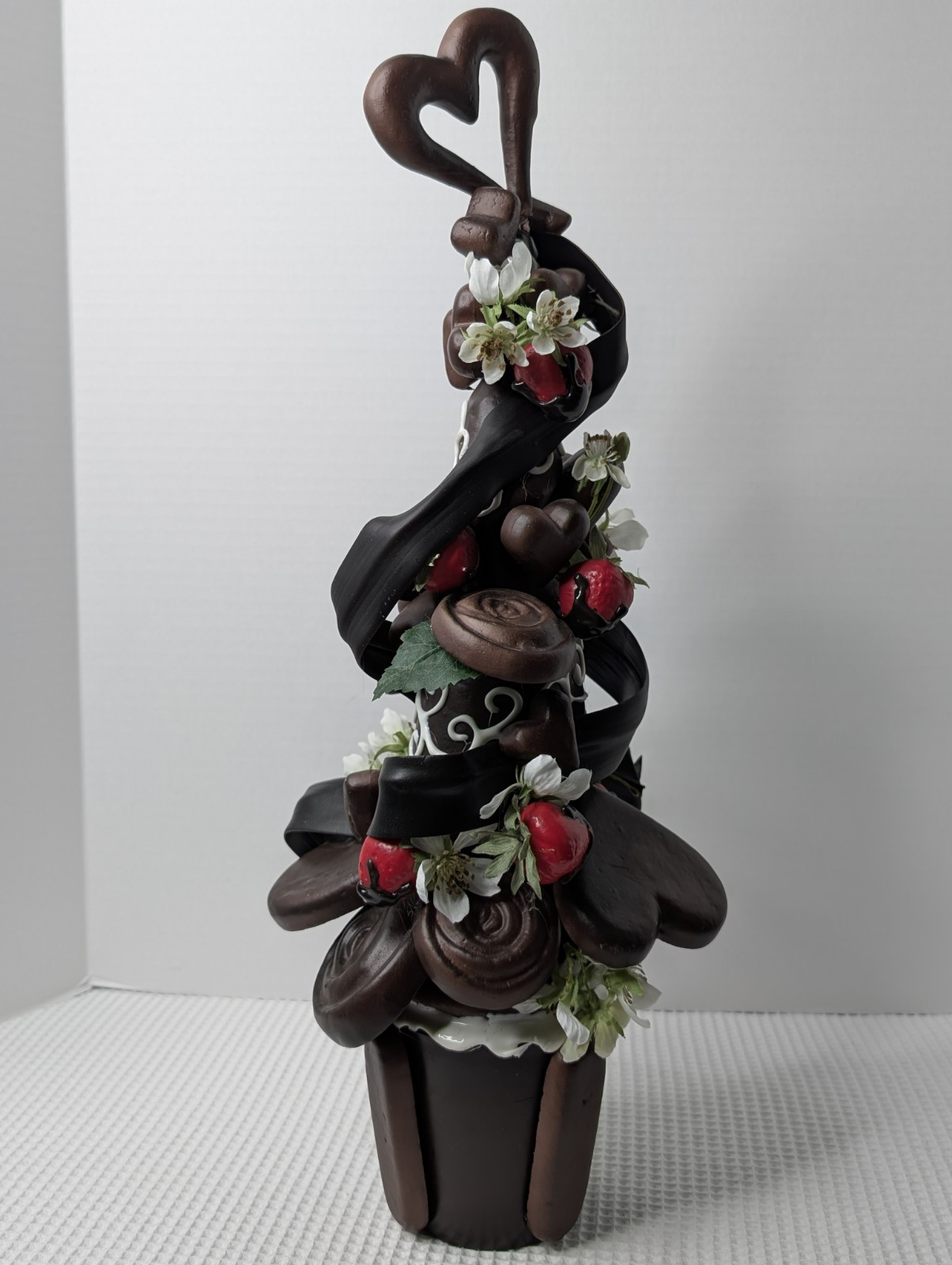 Vintage Chocolate Tree Plant Floral Christmas Holiday Faux Hearts Strawberries