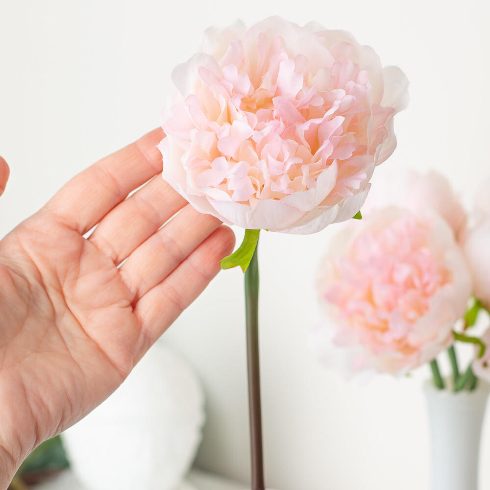 Set of 2 Artificial Cream Pink Peony 9″ Floral Bundles