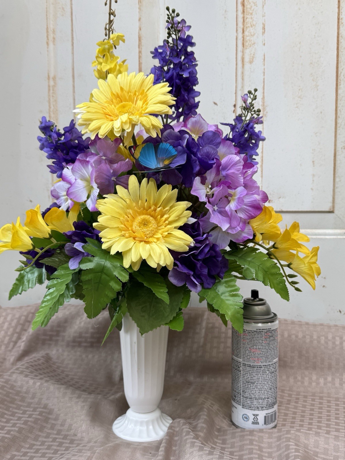 Artificial cemetery flower Arrangements Grave Flowers Purple And Yellow