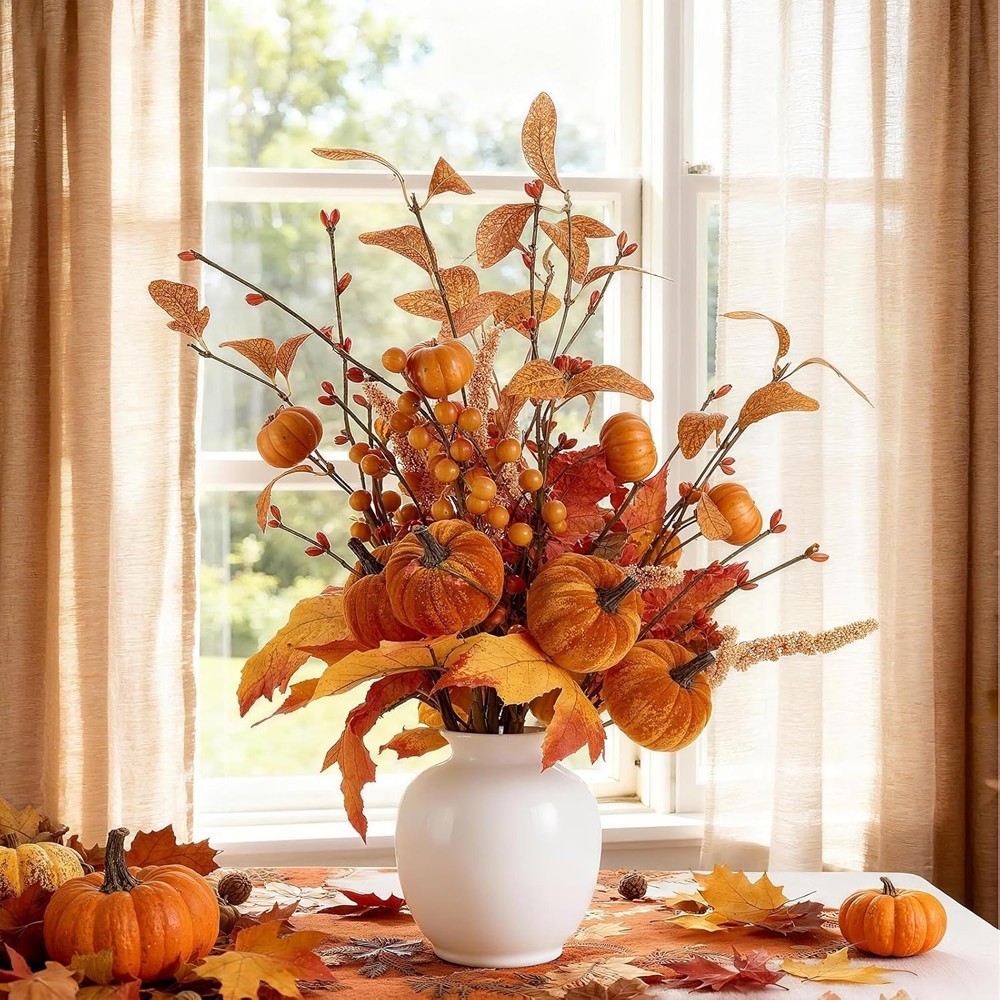4x High Quality Artificial Pumpkin Maple Leaf Ornaments fits Floral Arrangements