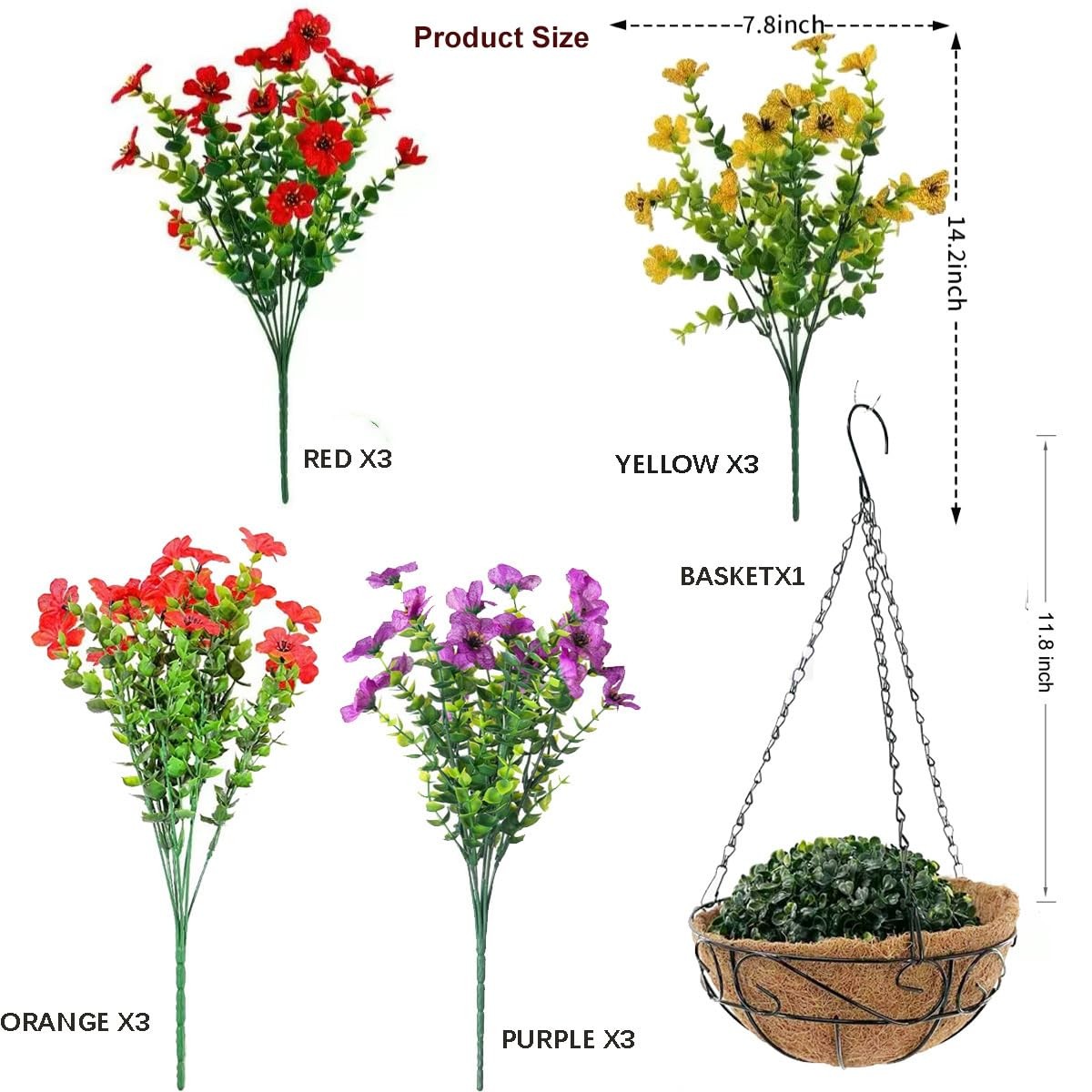 Artificial Faux Hanging Plants Flowers with Basket for Outdoor Outside Decora…