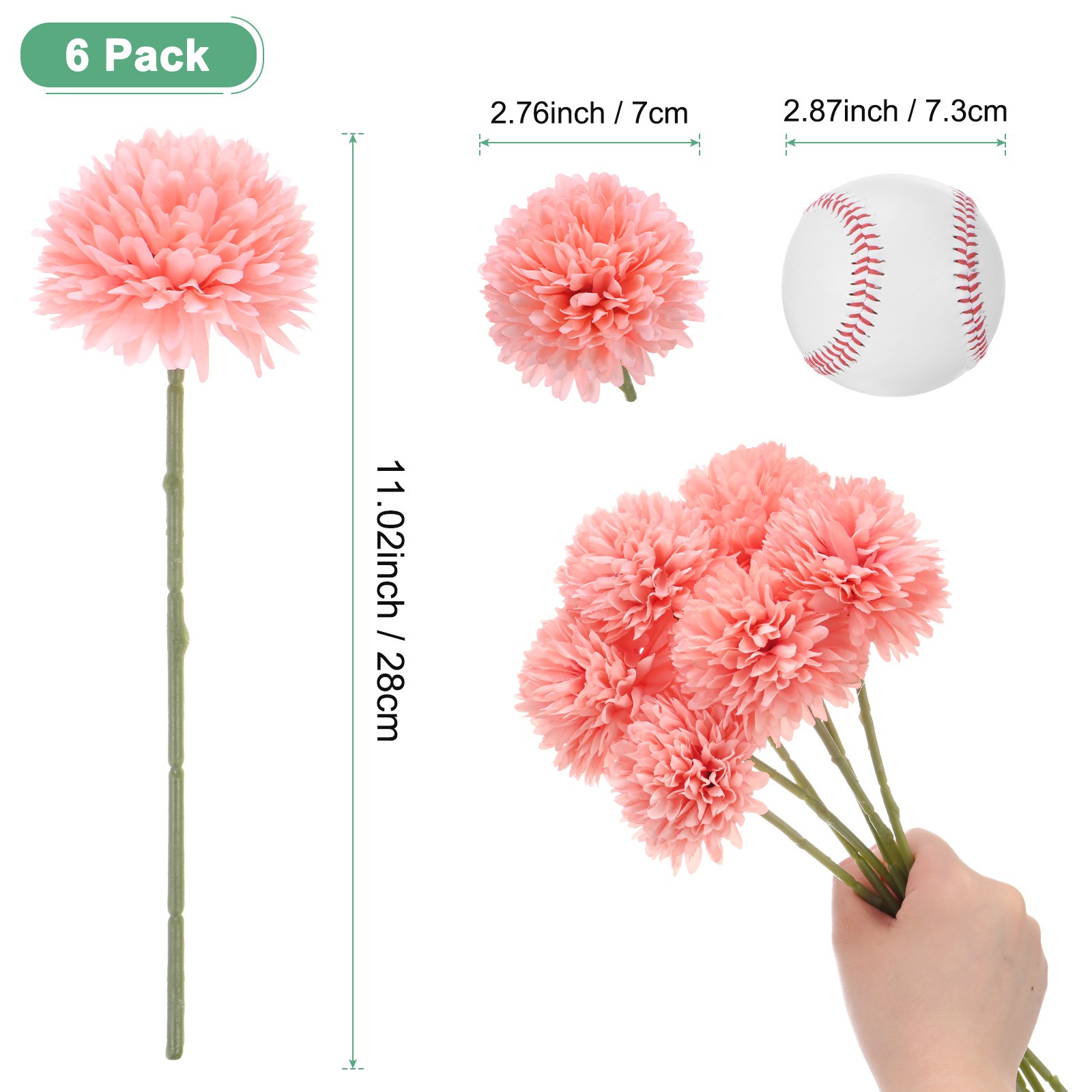 6-Pack Artificial Chrysanthemum Ball Flowers for Home Decor [Peach Pink]