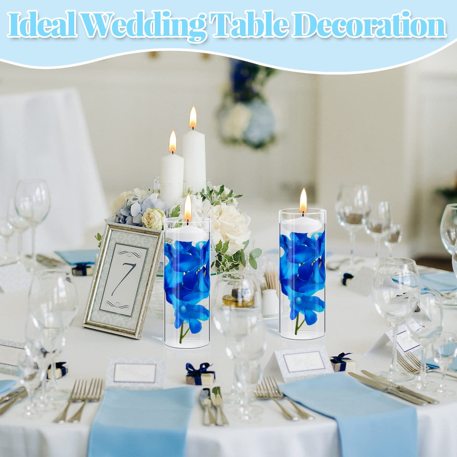 16 Pieces Orchid Faux Flowers Floating Candles Centerpiece Wedding Table Cent