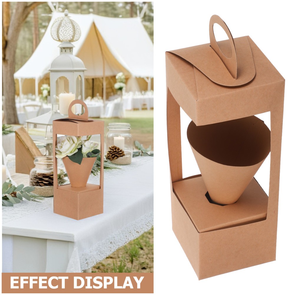 10 Pcs Paper Flower Holder Basket with Handle Decorative Folding