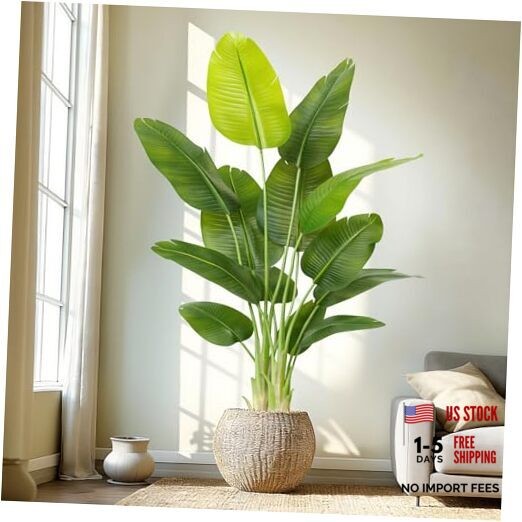 Lifelike Bird of Paradise Artificial Plant,Faux Banana Leaf Tree with3 6ft 1