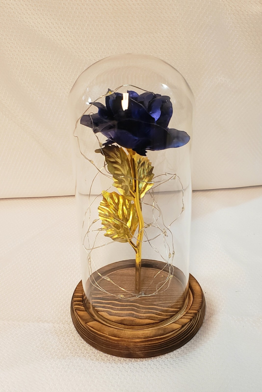 Dark Blue And Gold Forever Rose Led Glass Dome