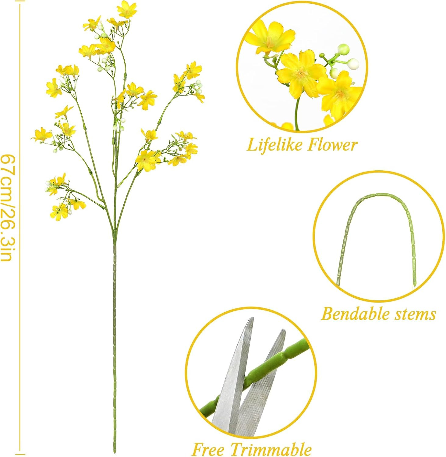 Artificial Flowers 8PCS Silk Flowers with Long Stems, Fake Flowers Bulk Fake Bab