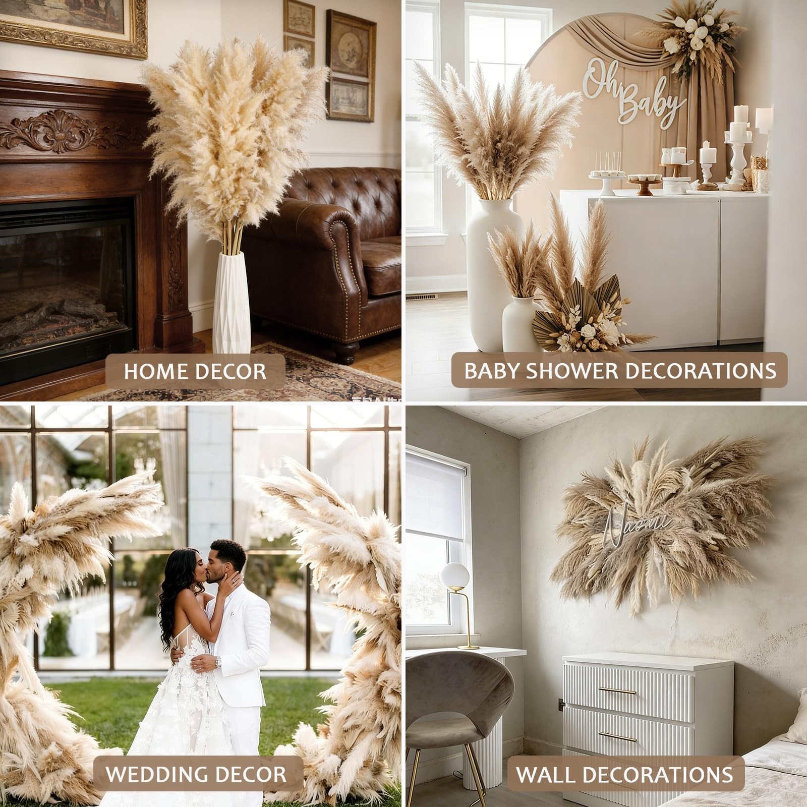 55inch 15pcs Tall Pampas Grass for Floor Vase-Dried Pampas Grass Decor Tall B…