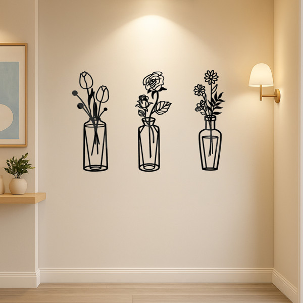 3 Pieces Metal Flower Wall Art, Minimalist Farmhouse Home Decor for Bathroom