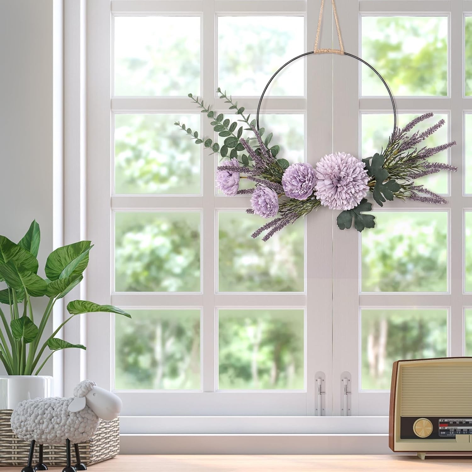 Floral Wreaths Front Door Artificial Purple Ranunculus Lavender Flower Wreath