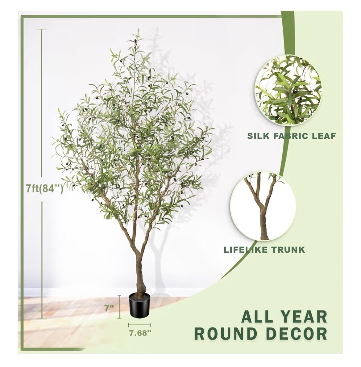 Olive Trees Artificial Indoor – Faux Olive Tree 7ft with Large Olive Branches