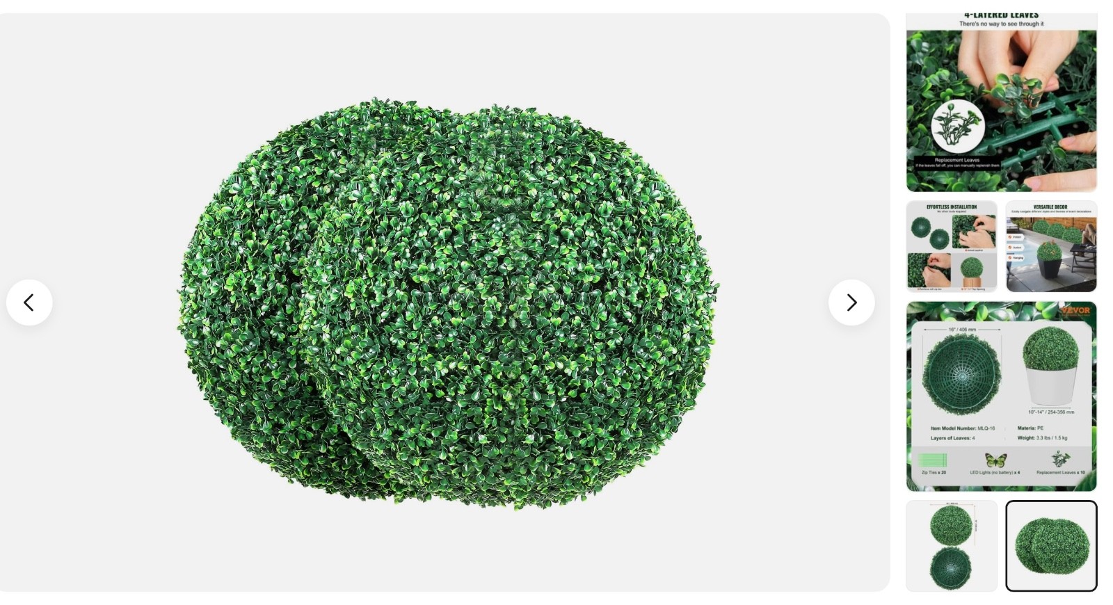 2 Pack 16″ Artificial Topiary Greenery Ball Fake Plants Outdoor Indoor Décor