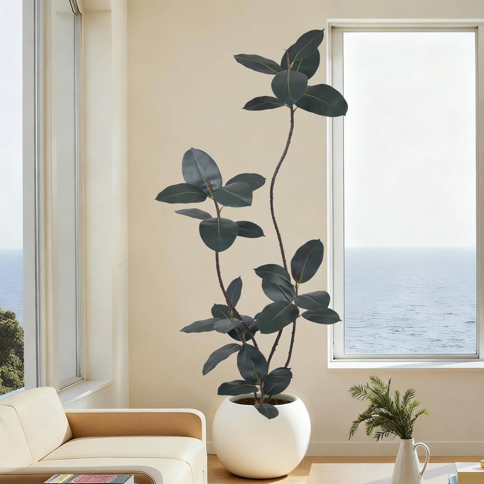6FT Artificial Black Tree with Lifelike Leaves, 72in Faux Tropical Ficus Elas…