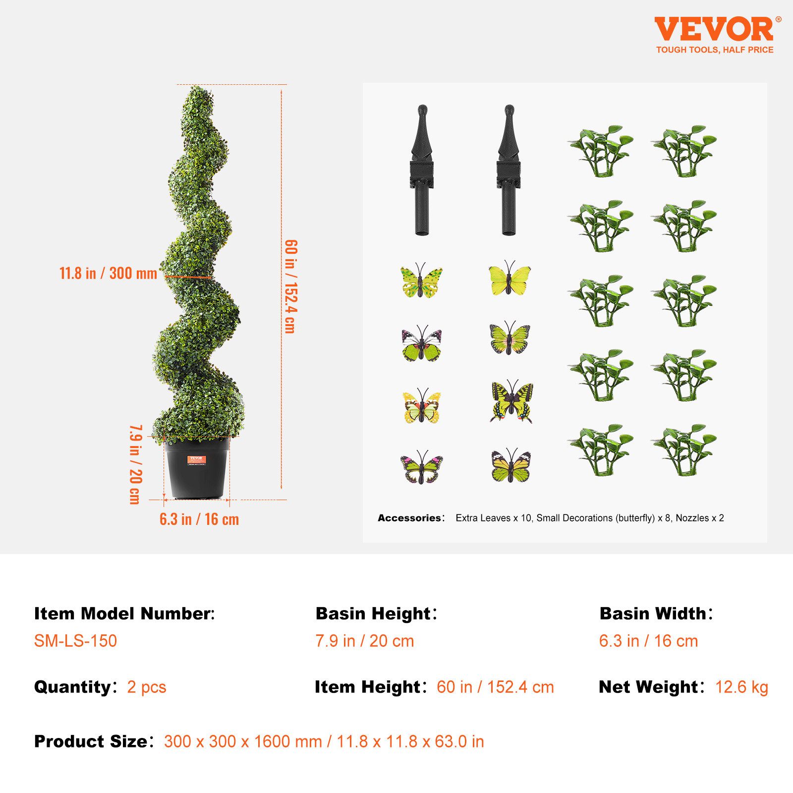 VEVOR 2 Pack 5′ Artificial Boxwood Topiary Tree Faux Plant UV Decor In/Outdoor