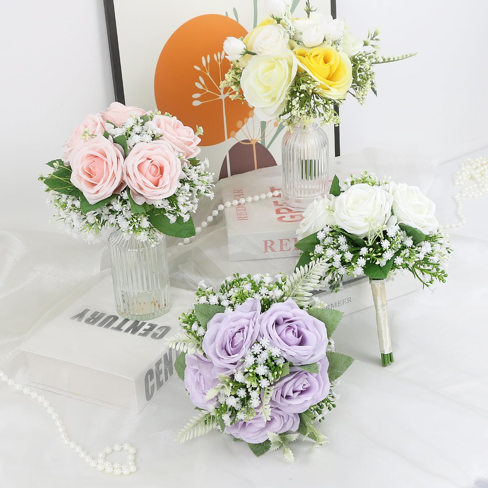 Artificial Bridesmaid Bouquets Set of 6-7 Inch Bridesmaid Bouquets Ivory Whit…
