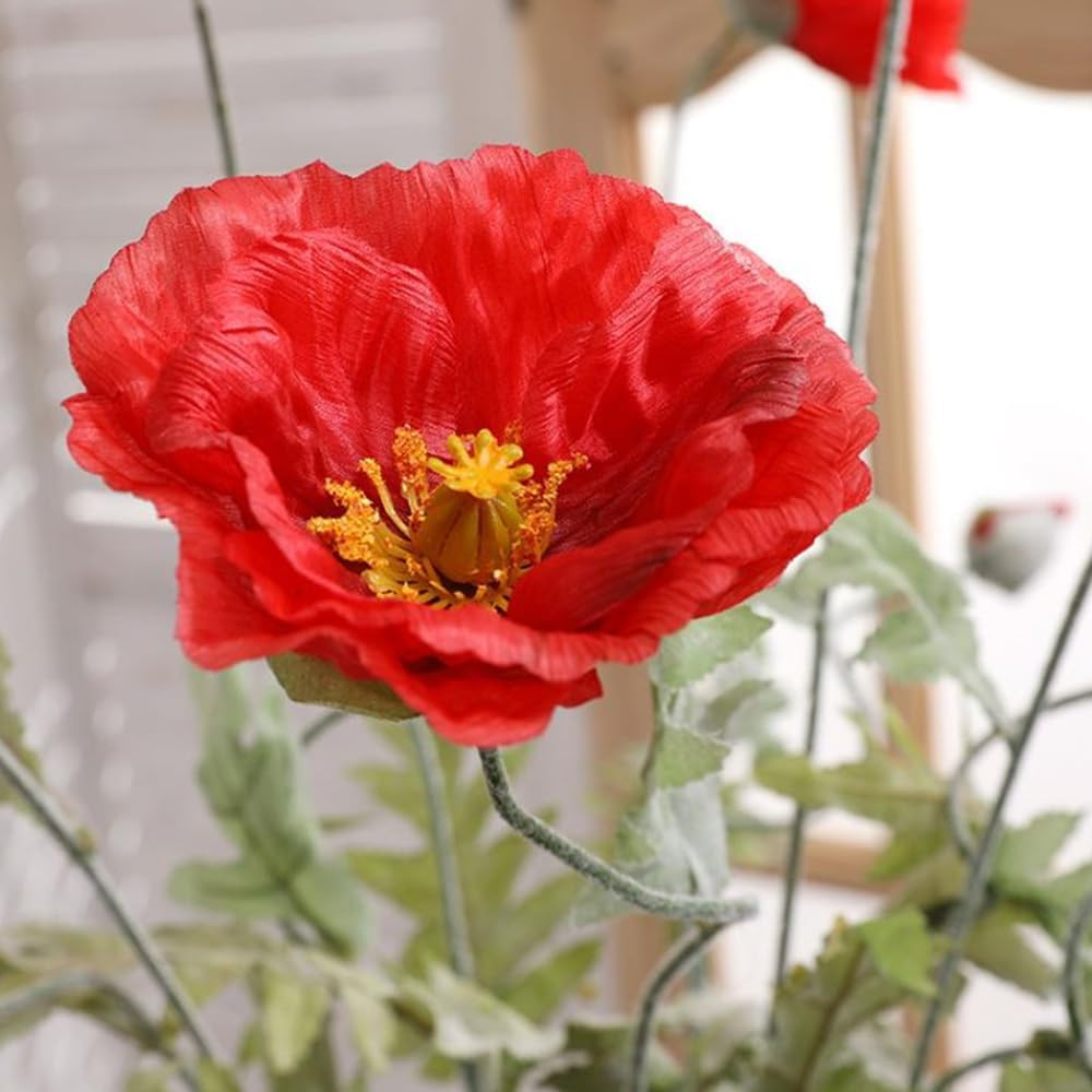 6 Pcs 23.6″ Artificial Poppy Silk Fake Flowers,PU Real Touch Silk Flower for Eas