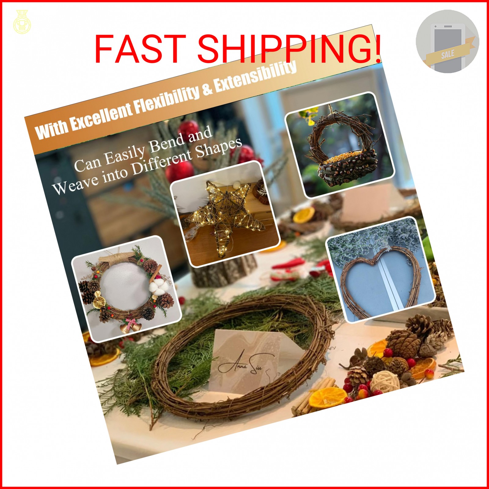 15 Feet Grapevine Garland DIY Crafts Natural Grapevine Twig Vines, 3 PCS Vines G