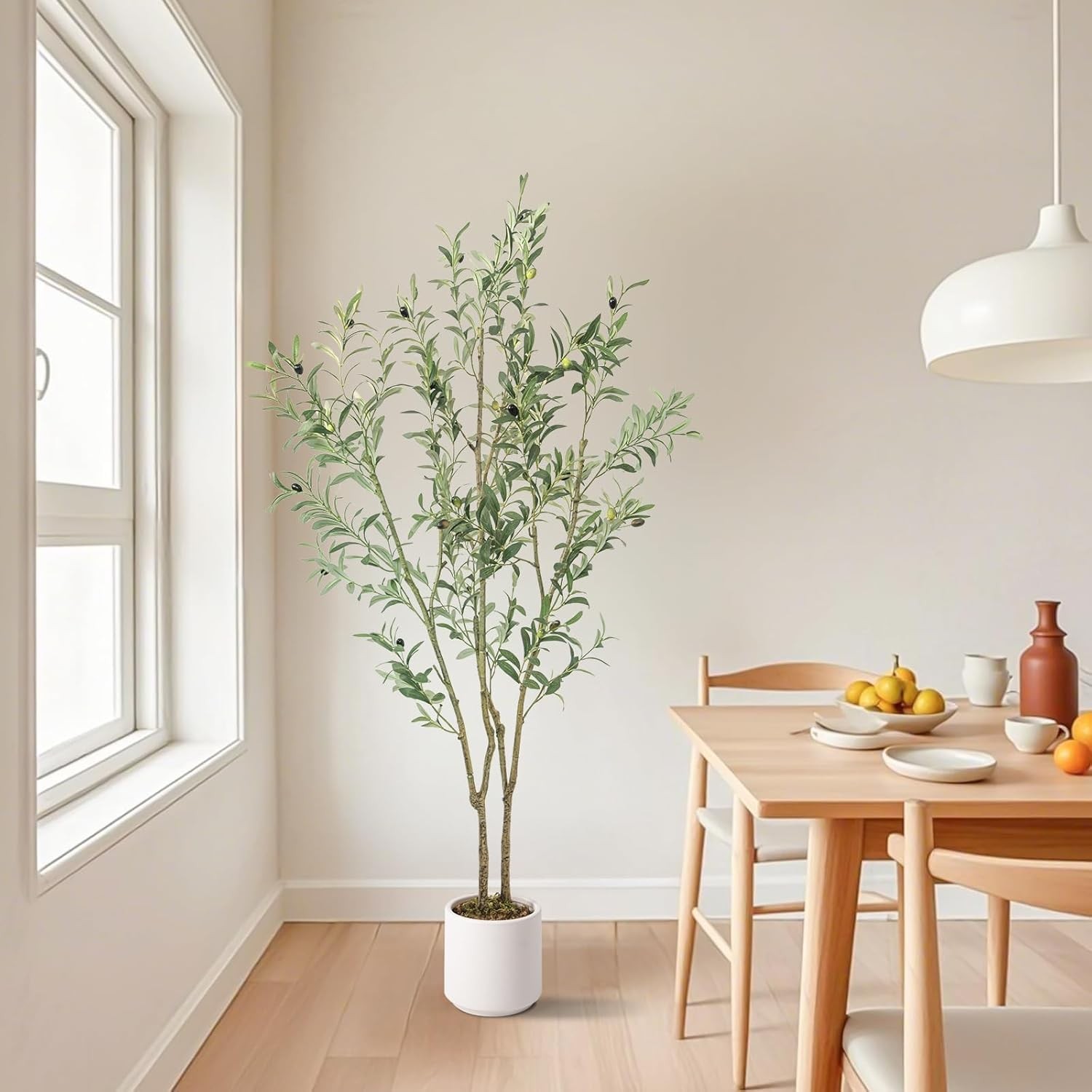 Artificial Fake Olive Tree 5FT Tall 1Pack with White Planter Faux Silk Olive …