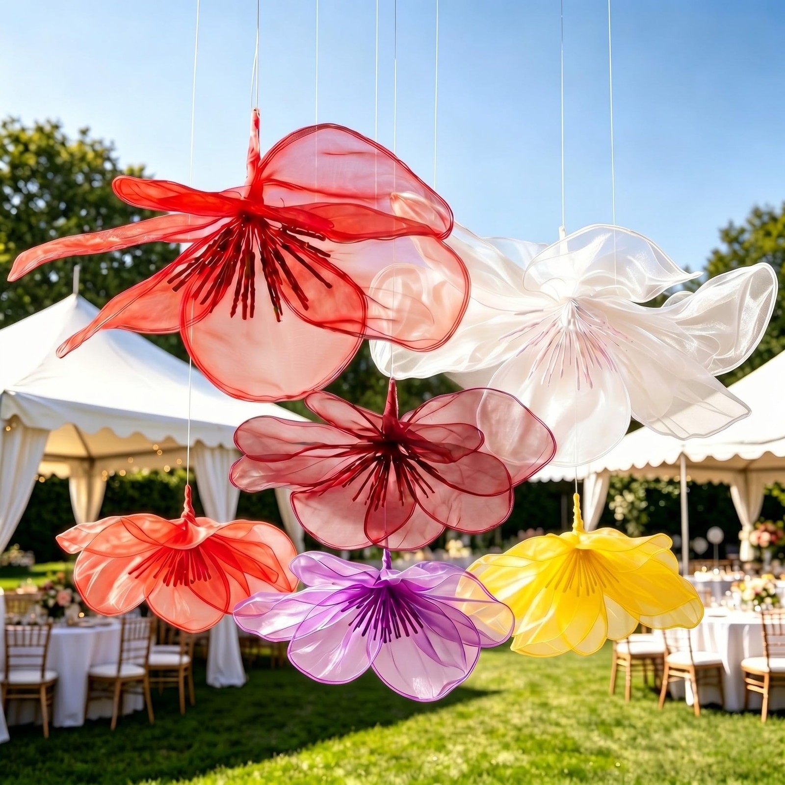 6 Pcs Giant Hanging Ceiling Flowers Decoration 24in 20 in 16in Large Organza …